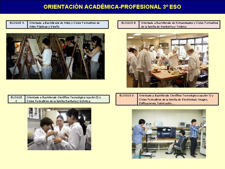 ORIENTACIÓN ACADÉMICA-PROFESIONAL 3º ESO BLOQUE A BLOQUE C Orientado a Bachillerato de Artes y