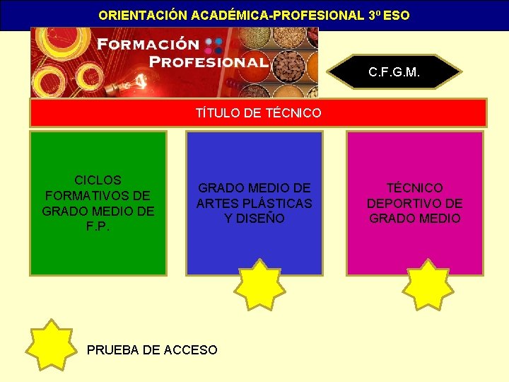 ORIENTACIÓN ACADÉMICA-PROFESIONAL 3º ESO C. F. G. M. TÍTULO DE TÉCNICO CICLOS FORMATIVOS DE