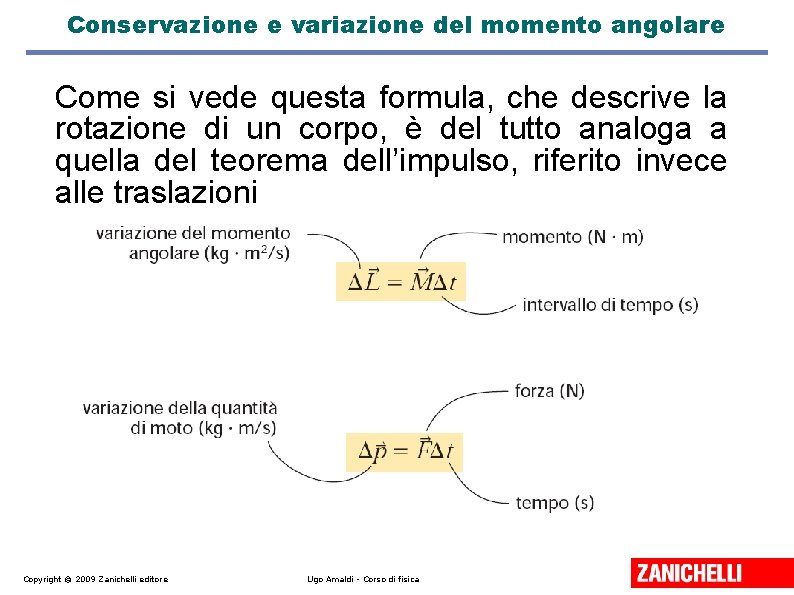 Conservazione e variazione del momento angolare Come si vede questa formula, che descrive la