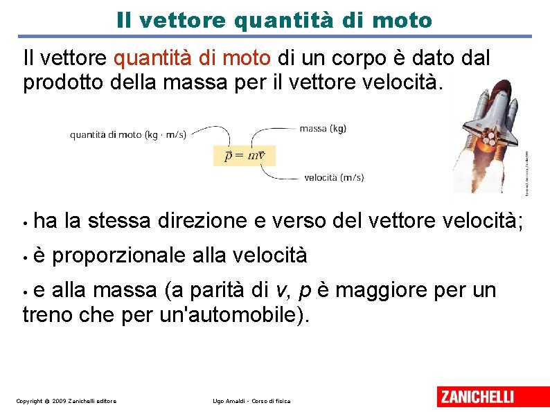 Il vettore quantità di moto di un corpo è dato dal prodotto della massa