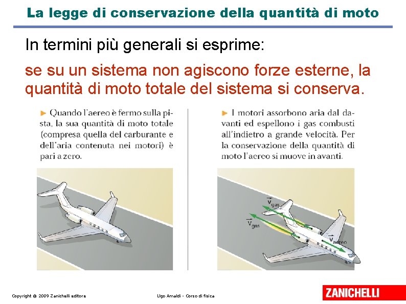 La legge di conservazione della quantità di moto In termini più generali si esprime: