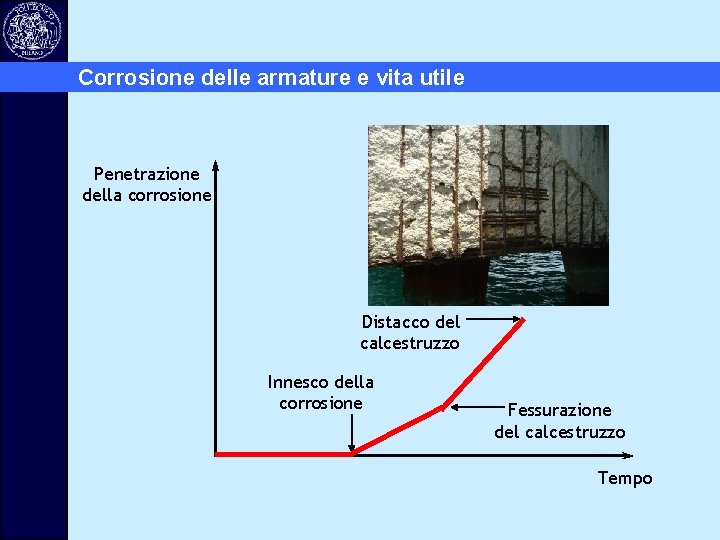 Corrosione delle armature e vita utile Penetrazione della corrosione Distacco del calcestruzzo Innesco della