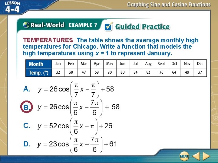 TEMPERATURES The table shows the average monthly high temperatures for Chicago. Write a function