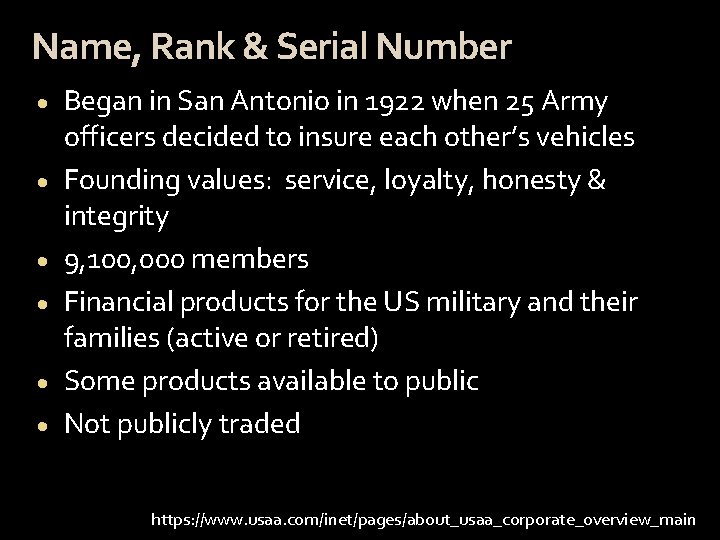 Name, Rank & Serial Number · · · Began in San Antonio in 1922