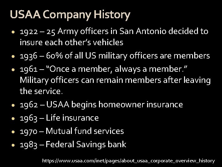 USAA Company History · · · · 1922 – 25 Army officers in San