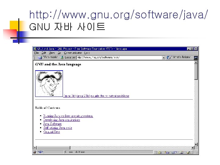 http: //www. gnu. org/software/java/ GNU 자바 사이트 