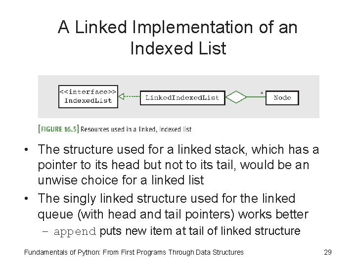 A Linked Implementation of an Indexed List • The structure used for a linked