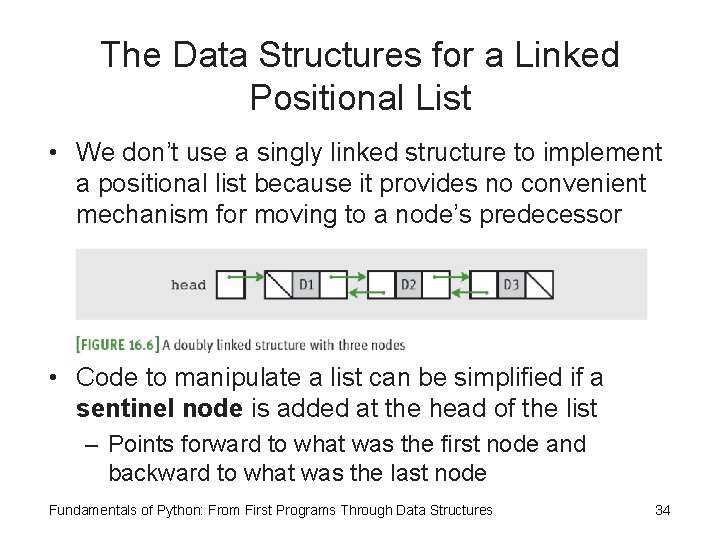 The Data Structures for a Linked Positional List • We don’t use a singly