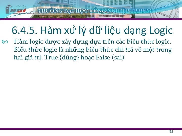 6. 4. 5. Ha m xư ly dữ liệu da ng Logic Hàm logic