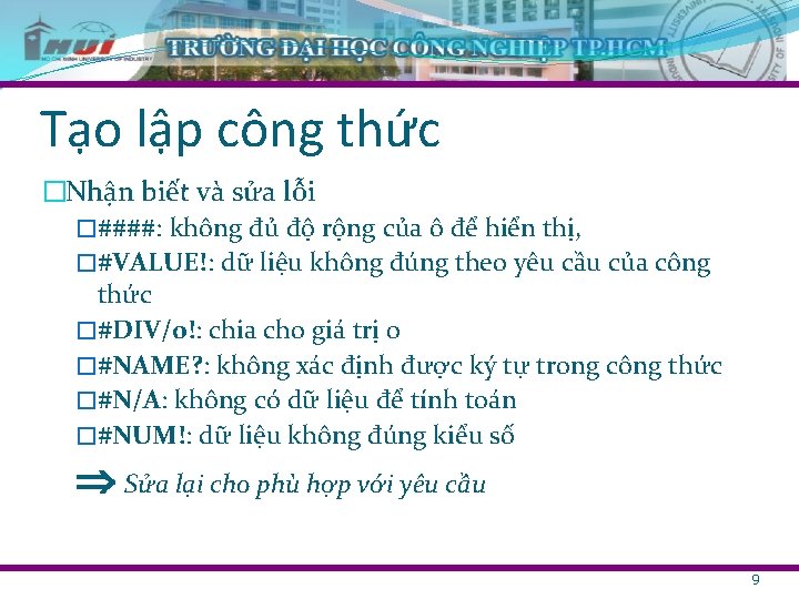 Tạo lập công thức �Nhận biết và sửa lỗi �####: không đủ độ rộng