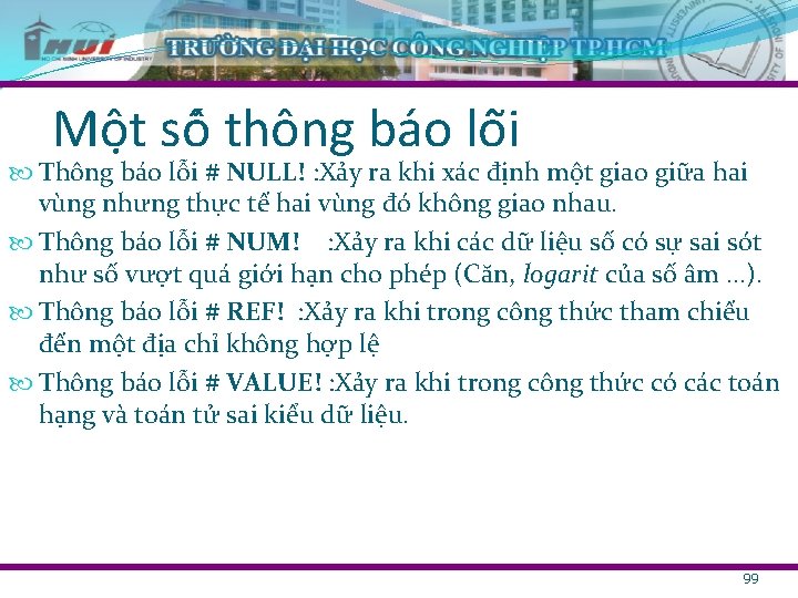 Mô t sô thông ba o lô i Thông báo lỗi # NULL! :