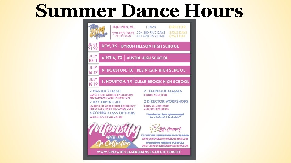Summer Dance Hours Summer Dance Hours
