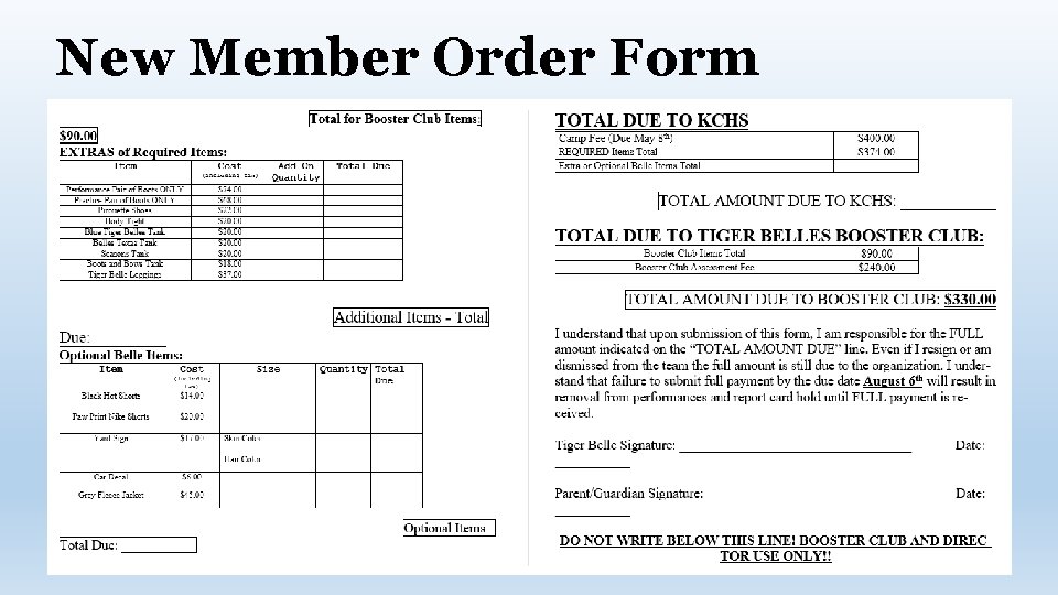 New Member Order Form New Member Order Form