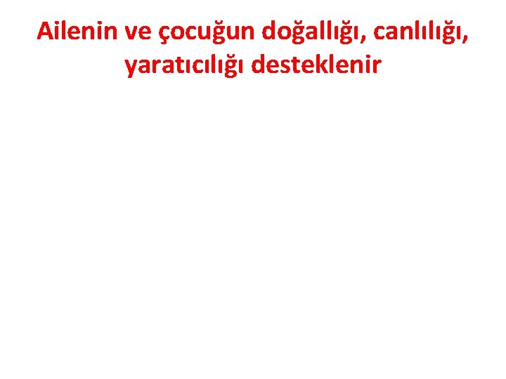 Ailenin ve çocuğun doğallığı, canlılığı, yaratıcılığı desteklenir 