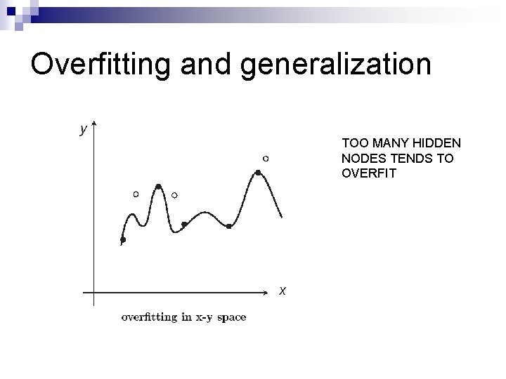 Overfitting and generalization TOO MANY HIDDEN NODES TENDS TO OVERFIT 