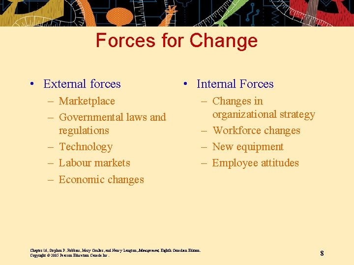 Forces for Change • External forces • Internal Forces – Marketplace – Governmental laws