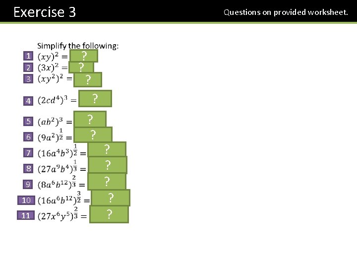 Exercise 3 1 2 3 4 5 6 7 8 9 10 11 Questions