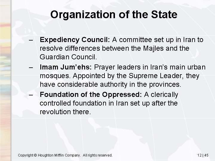 Organization of the State – Expediency Council: A committee set up in Iran to