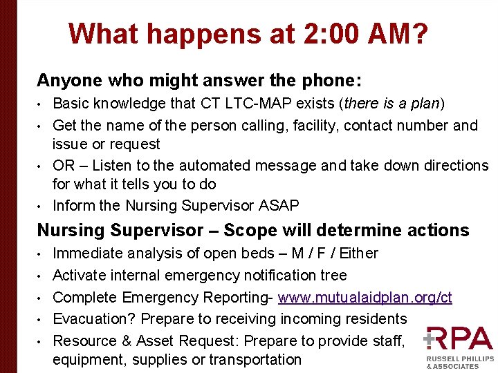 What happens at 2: 00 AM? Anyone who might answer the phone: Basic knowledge