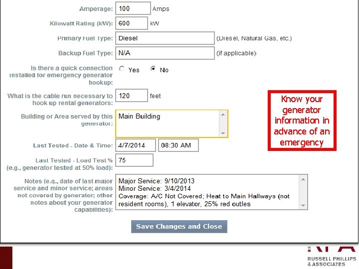 Know your generator information in advance of an emergency 