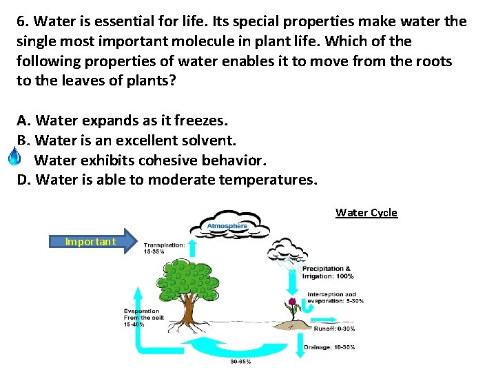 6. Water is essential for life. Its special properties make water the single most