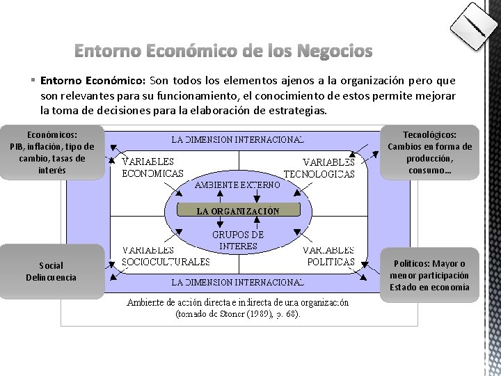 Entorno Económico de los Negocios § Entorno Económico: Son todos los elementos ajenos a