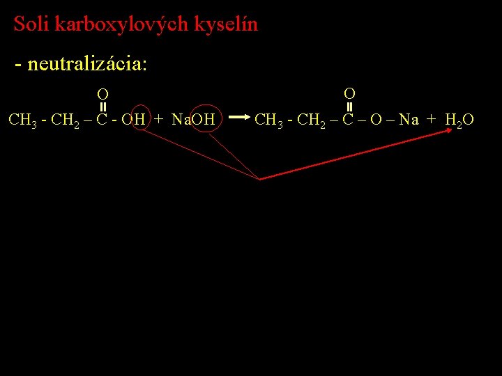 Soli karboxylových kyselín - neutralizácia: O CH 3 - CH 2 – C -