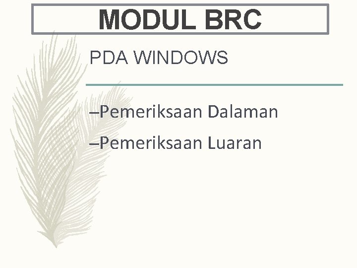 MODUL BRC PDA WINDOWS –Pemeriksaan Dalaman –Pemeriksaan Luaran 