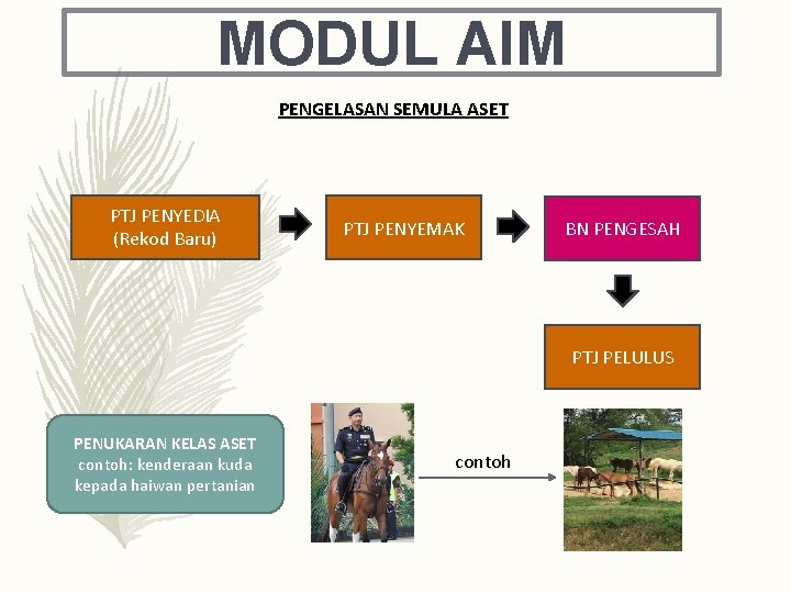 MODUL AIM PENGELASAN SEMULA ASET PTJ PENYEDIA (Rekod Baru) PTJ PENYEMAK BN PENGESAH PTJ