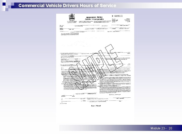 Commercial Vehicle Drivers Hours of Service Module 23 - 20 