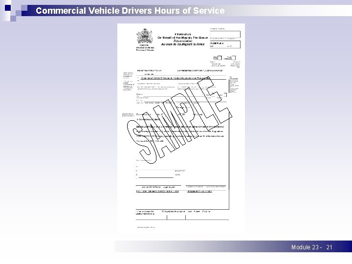 Commercial Vehicle Drivers Hours of Service Module 23 - 21 