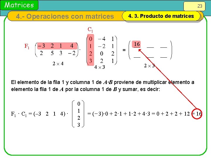 Matrices 23 4. - Operaciones con matrices 4. 3. Producto de matrices C 1
