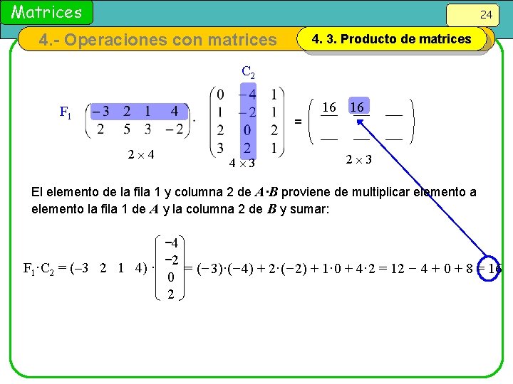 Matrices 24 4. - Operaciones con matrices 4. 3. Producto de matrices C 2