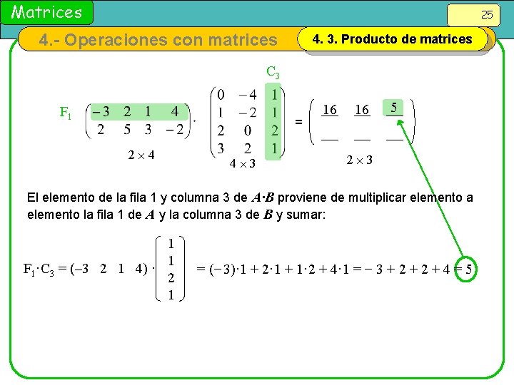 Matrices 25 4. - Operaciones con matrices 4. 3. Producto de matrices C 3