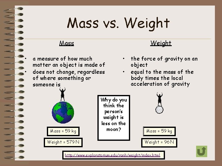 Mass vs. Weight Mass • • Weight a measure of how much matter an
