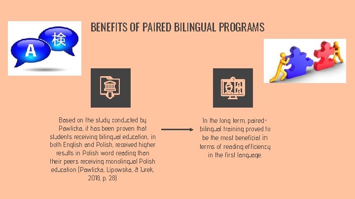 BENEFITS OF PAIRED BILINGUAL PROGRAMS Based on the study conducted by Pawlicka, it has