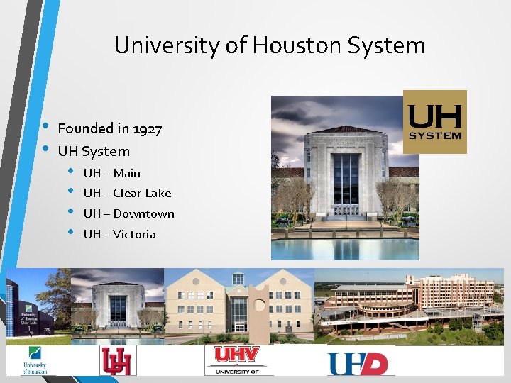 University of Houston System • • Founded in 1927 UH System • • UH