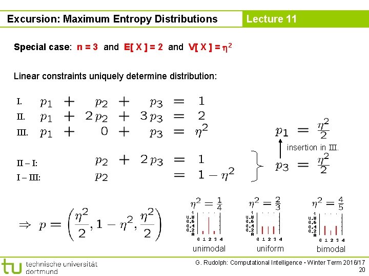 Excursion: Maximum Entropy Distributions Lecture 11 Special case: n = 3 and E[ X