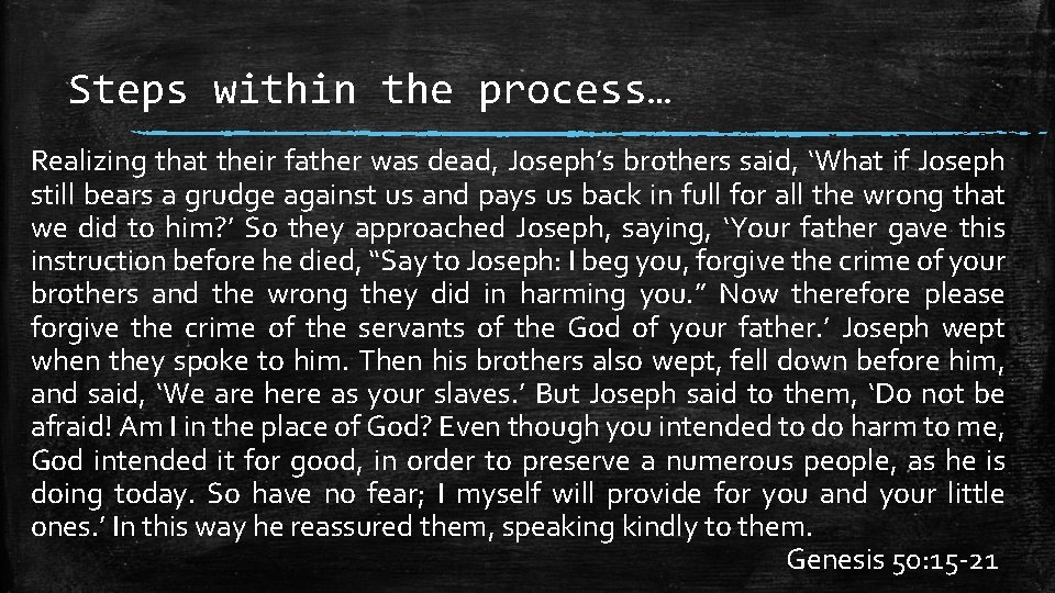 Steps within the process… Realizing that their father was dead, Joseph’s brothers said, ‘What