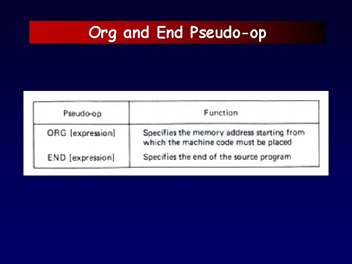 Org and End Pseudo-op 