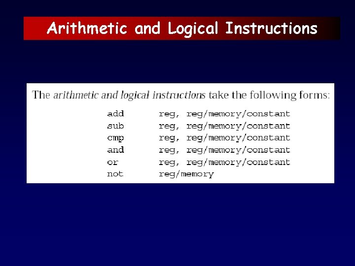 Arithmetic and Logical Instructions 