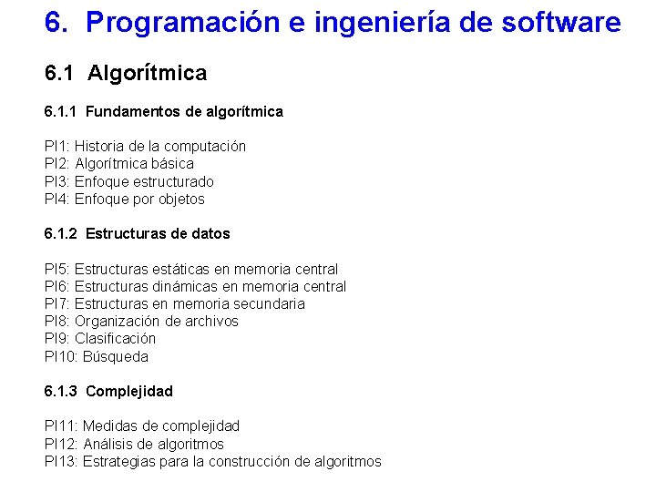 6. Programación e ingeniería de software 6. 1 Algorítmica 6. 1. 1 Fundamentos de