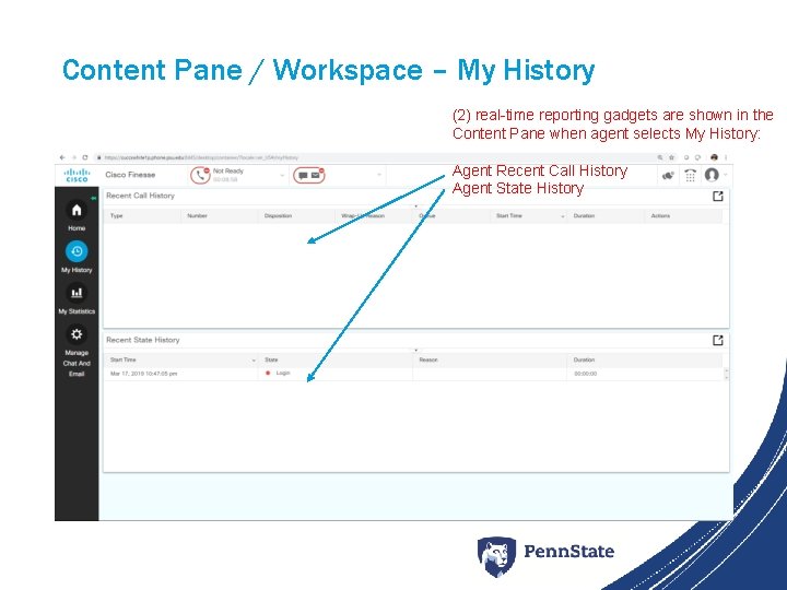 Content Pane / Workspace – My History (2) real-time reporting gadgets are shown in