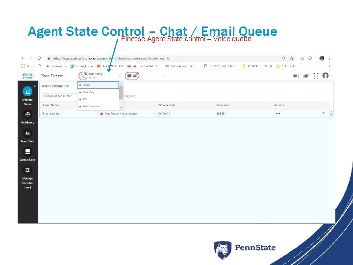 Agent State Control – Chat / Email Queue Finesse Agent State control – Voice