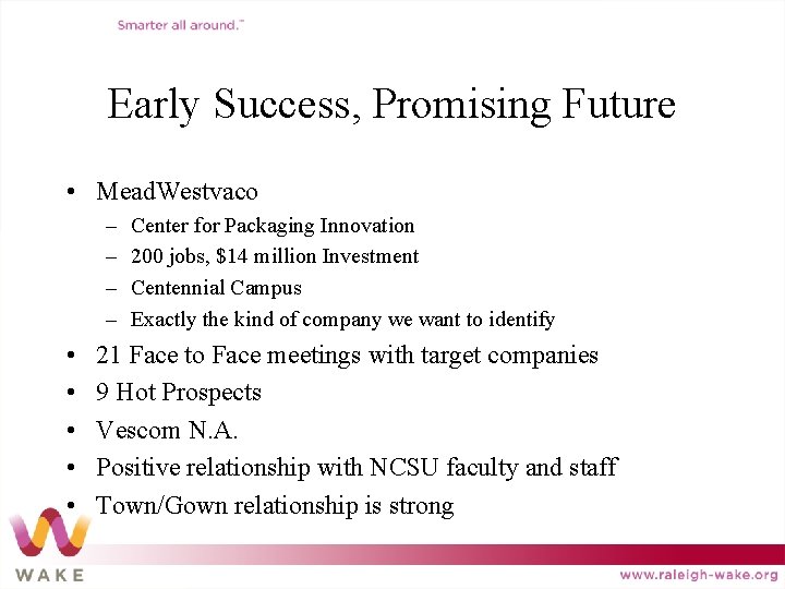 Early Success, Promising Future • Mead. Westvaco – – • • • Center for