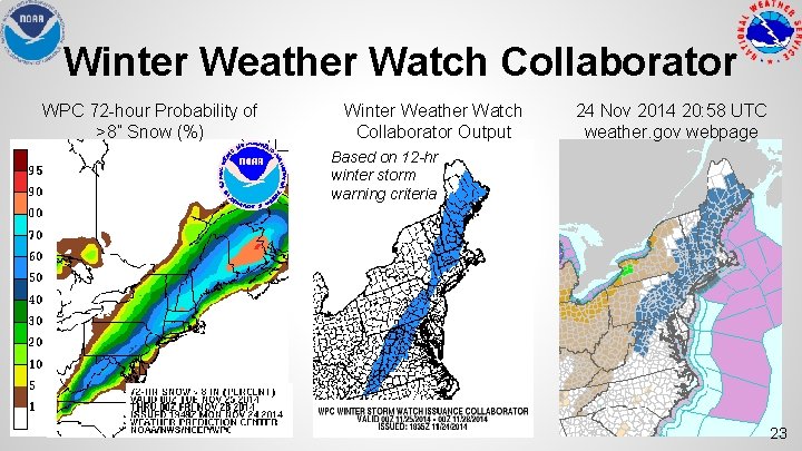 Winter Weather Watch Collaborator WPC 72 -hour Probability of >8” Snow (%) Winter Weather