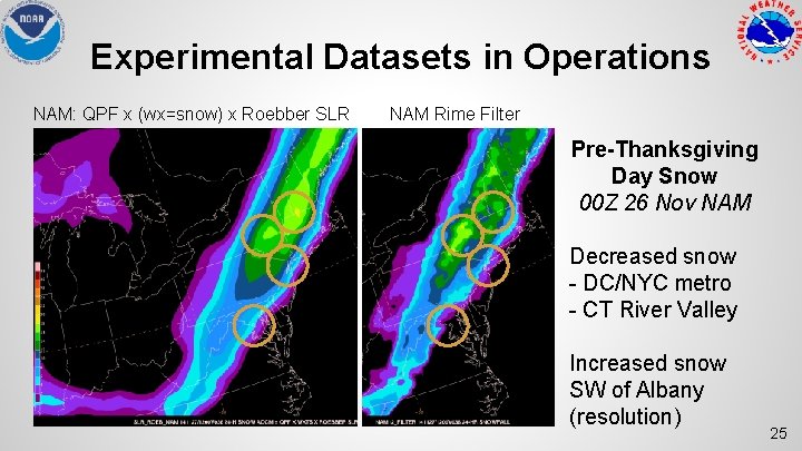 Experimental Datasets in Operations NAM: QPF x (wx=snow) x Roebber SLR NAM Rime Filter