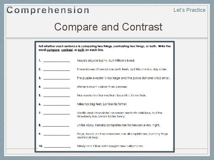 Let’s Practice Compare and Contrast 