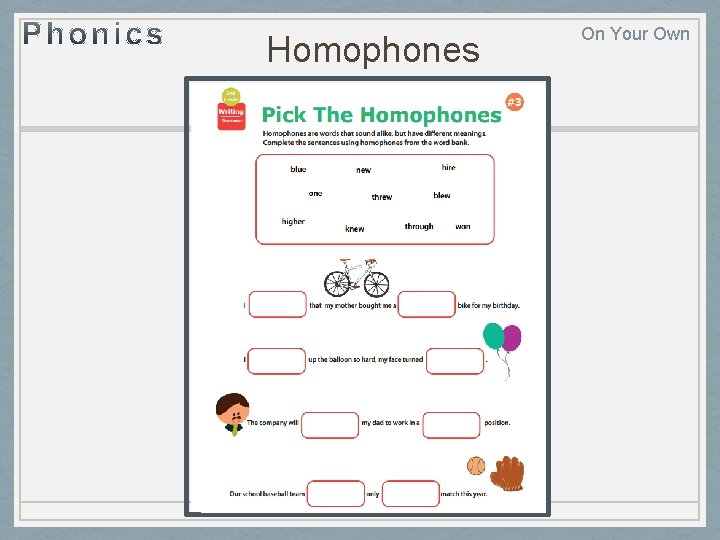 Homophones On Your Own 