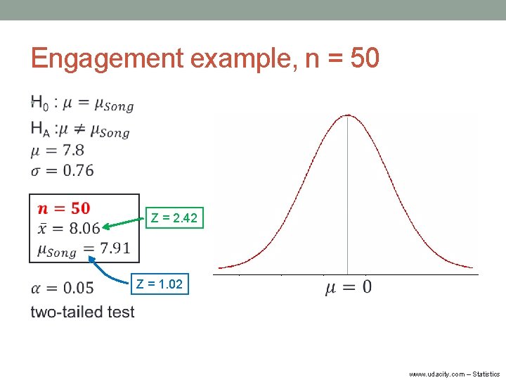Engagement example, n = 50 • Z = 2. 42 Z = 1. 02